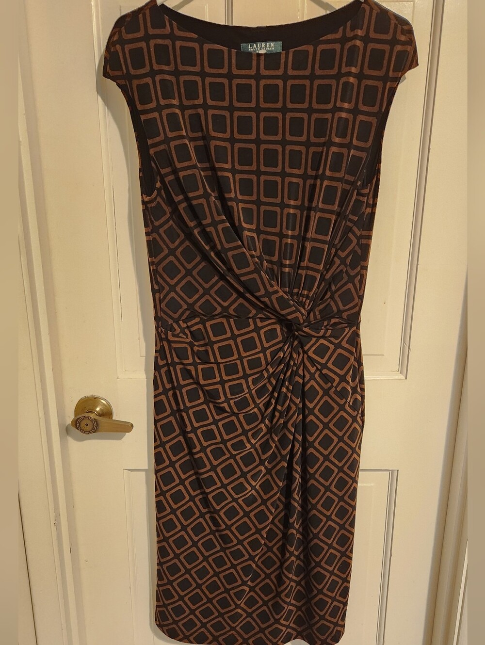 Lauren Ralph Lauren Elegant Brown Twist-Front Sheath Dress, Size 12